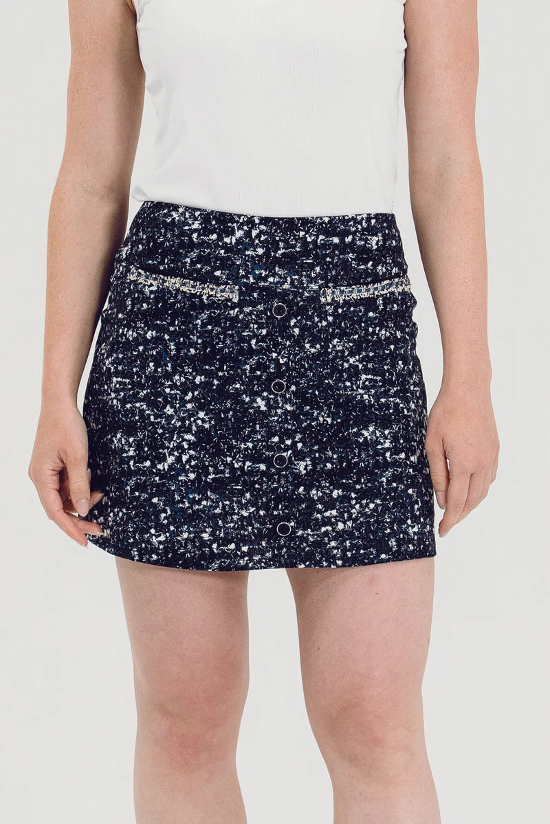 Foray Golf Button Front 15.5" Skirt - Navy/Black Boucle - Skorzie