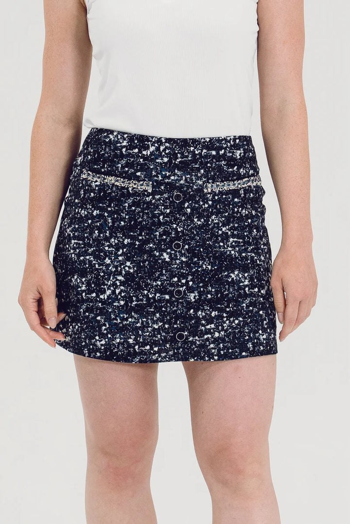 Foray Golf Button Front 15.5" Skirt - Navy/Black Boucle - Skorzie