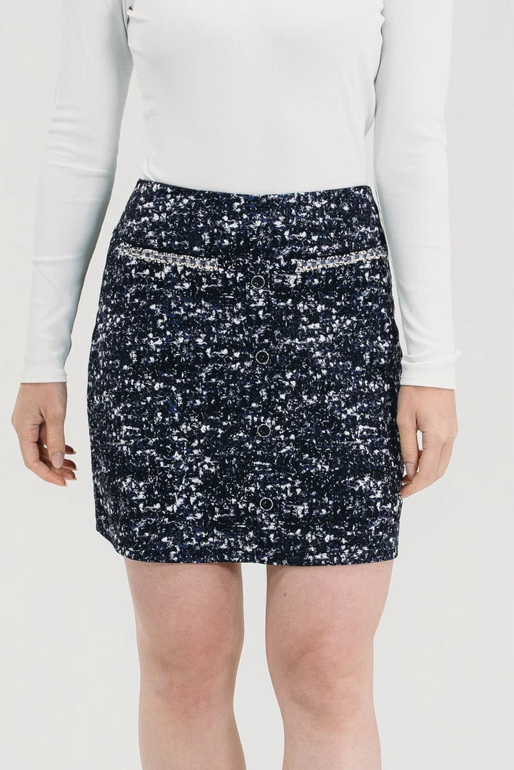Foray Golf Button Front 17" Skirt - Navy/Black Boucle - Skorzie