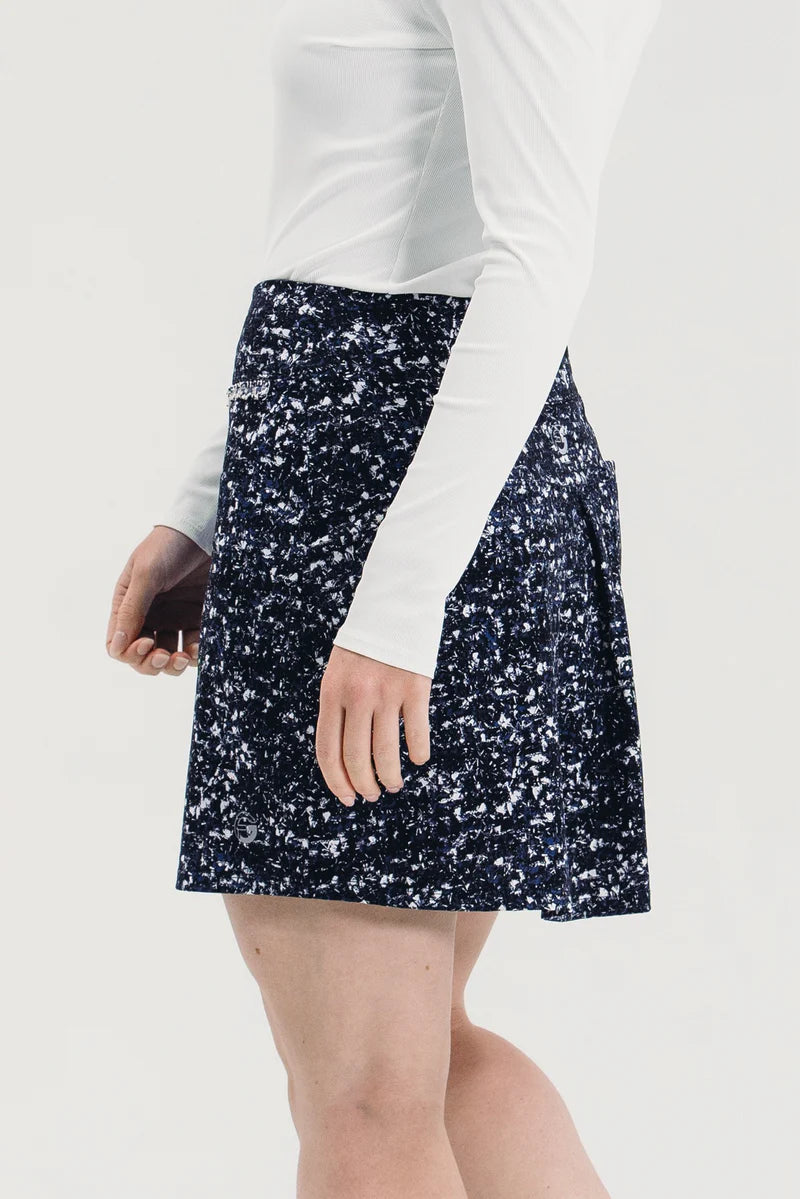 Foray Golf Button Front 17" Skirt - Navy/Black Boucle - Skorzie