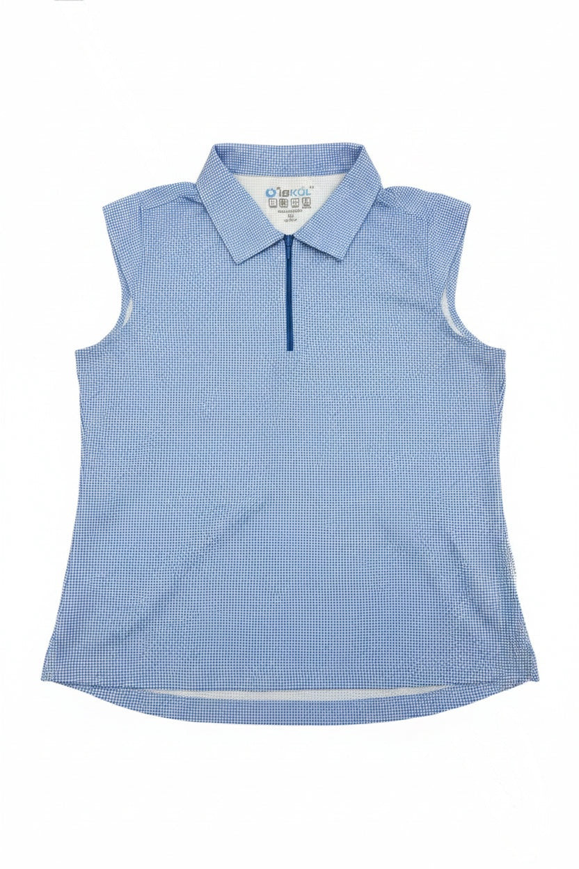 IBKUL Women's Mini Check Sleeveless Zip Polo - Blue/White