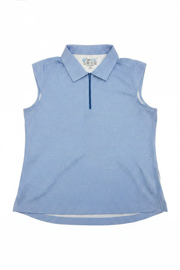 IBKUL Women's Mini Check Sleeveless Zip Polo - Blue/White