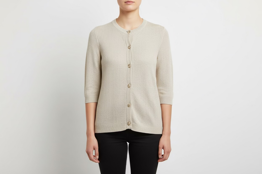 A. Putnam Crochet Short Sleeve Cardigan - Beige - Skorzie