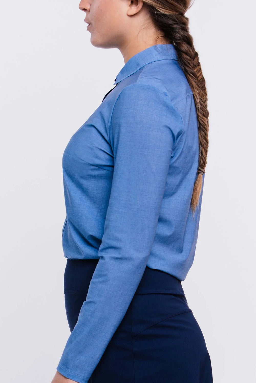 Foray Golf Chambray CORE Long Sleeve Polo - Blue Chambray - Skorzie