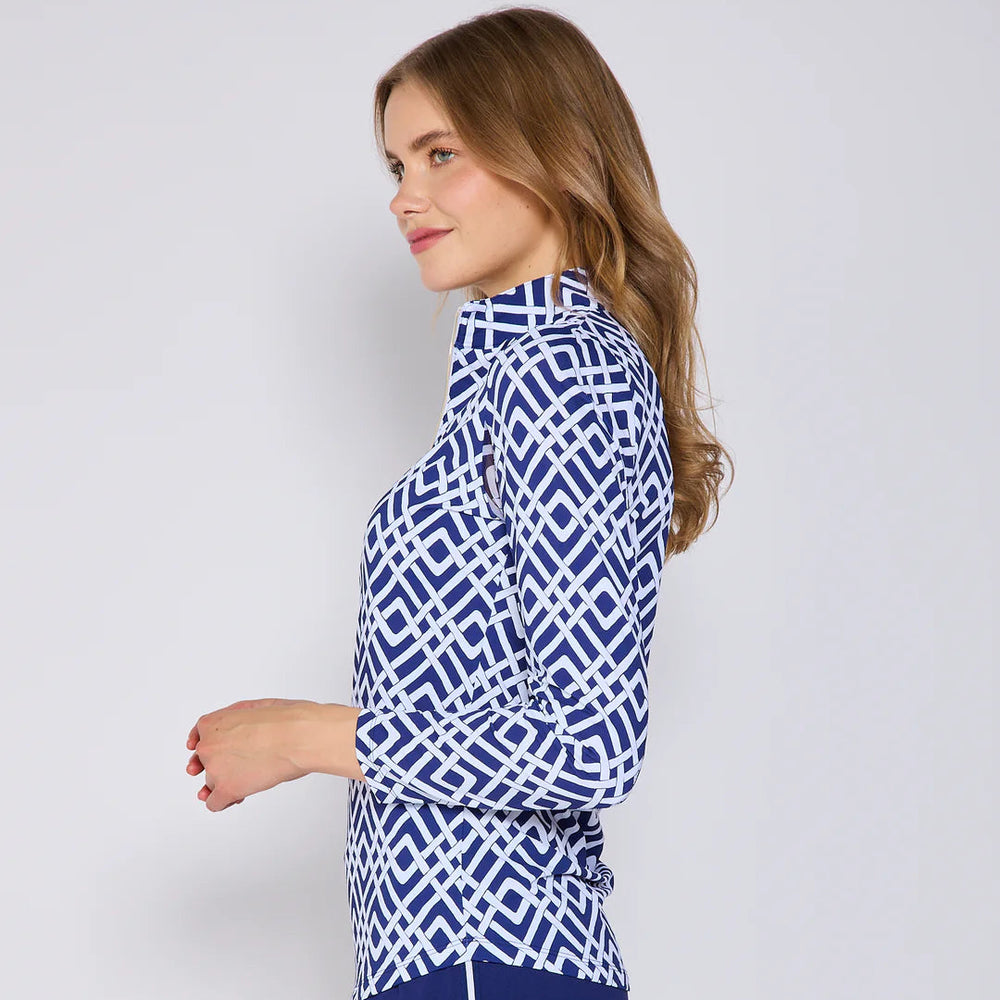 G-Lifestyle Quarter Zip Sun Protection Top - Trelis Navy White - Skorzie