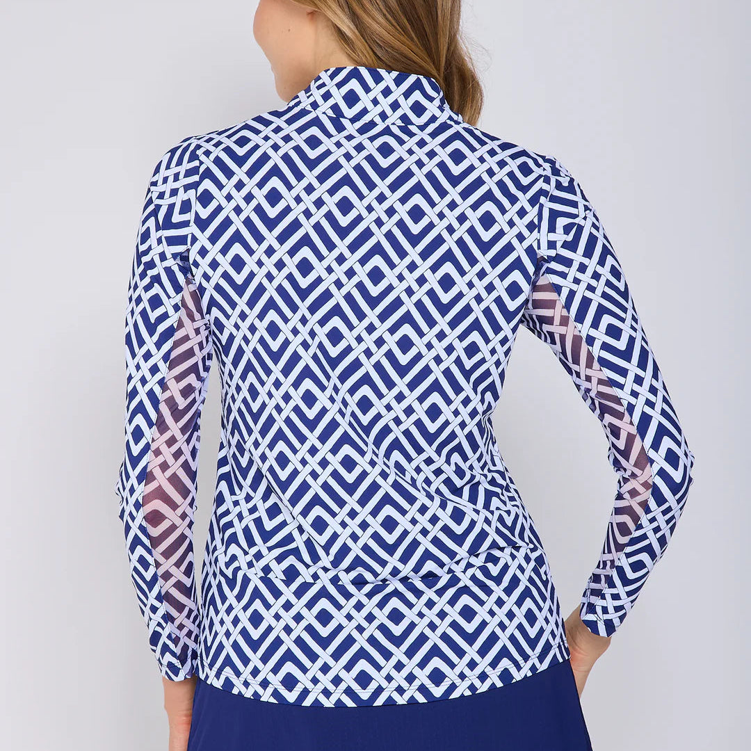 G-Lifestyle Quarter Zip Sun Protection Top - Trelis Navy White - Skorzie