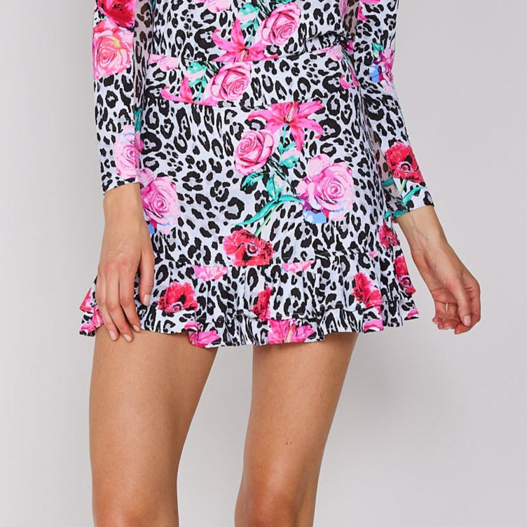 G-Lifestyle Double Ruffle Skort - Black Leopard Floral - Skorzie