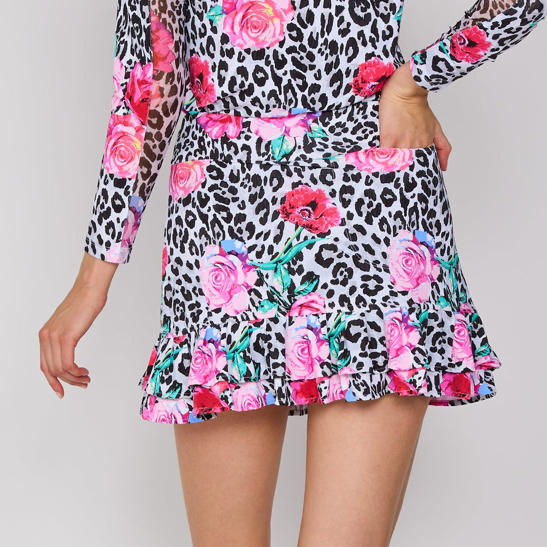 G-Lifestyle Double Ruffle Skort - Black Leopard Floral - Skorzie