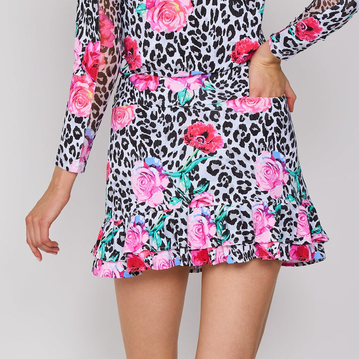 G-Lifestyle Double Ruffle Skort - Black Leopard Floral - Skorzie