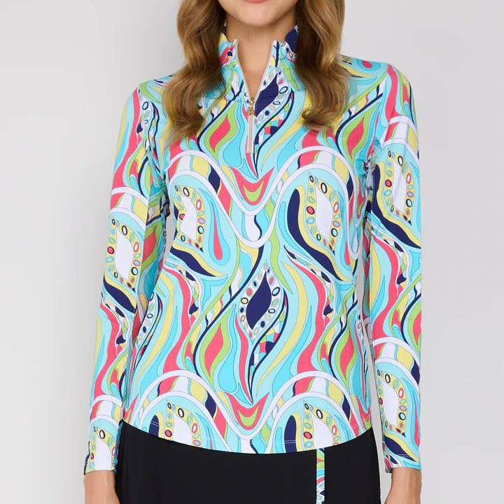 G-Lifestyle Quarter Zip Sun Protection Top - Turquoise Mirage - Skorzie