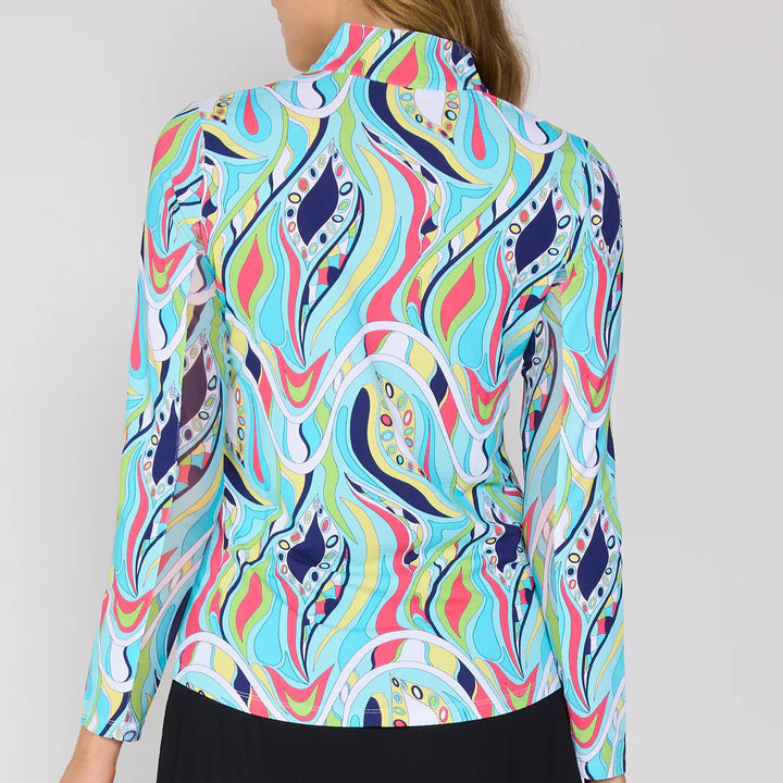 G-Lifestyle Quarter Zip Sun Protection Top - Turquoise Mirage - Skorzie