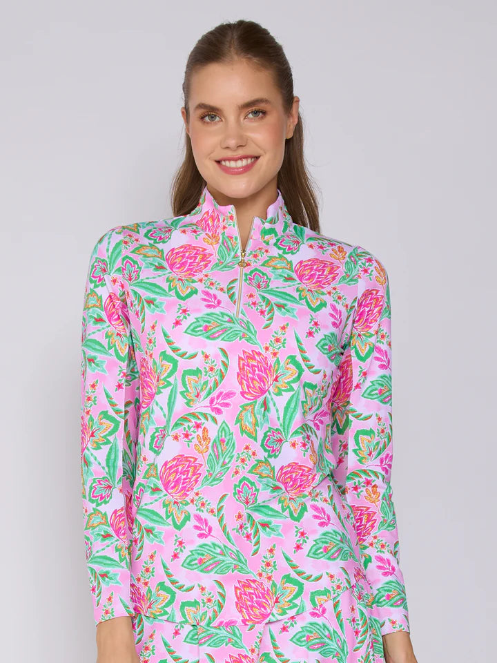 G-Lifestyle Quarter Zip Sun Protection Top - Pink Paradise - Skorzie