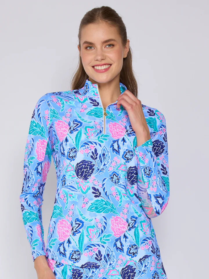 G-Lifestyle Quarter Zip Sun Protection Top - Blue Paradise - Skorzie