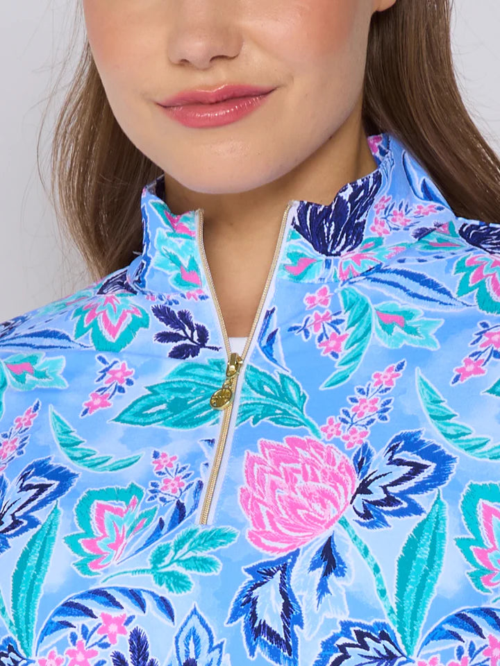 G-Lifestyle Quarter Zip Sun Protection Top - Blue Paradise - Skorzie