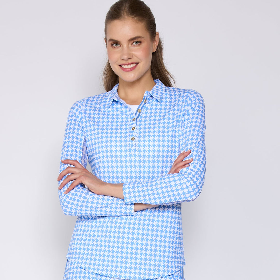 G-Lifestyle Button Down Long Sleeve Polo - Bt. Peri Houndstooth - Skorzie
