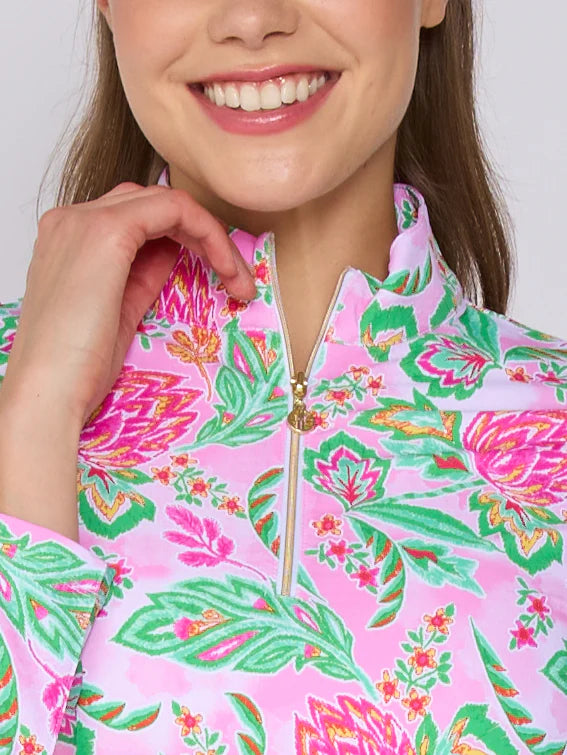 G-Lifestyle Quarter Zip Sun Protection Top - Pink Paradise - Skorzie