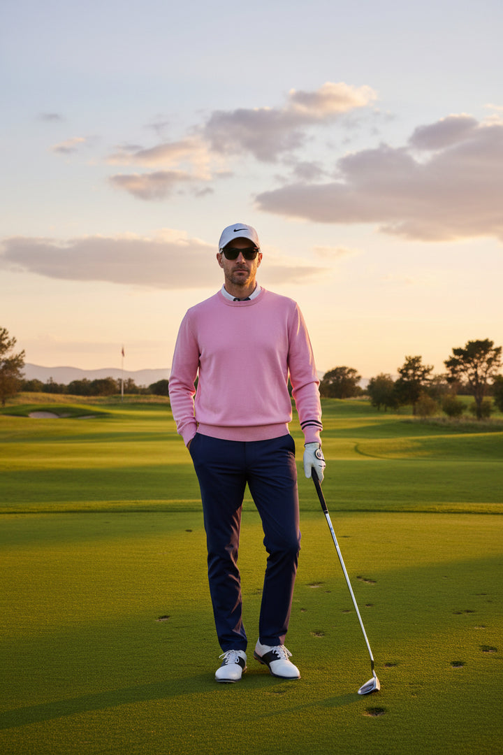 Golftini Men's Crew Neck Sweater - Light Pink - Large