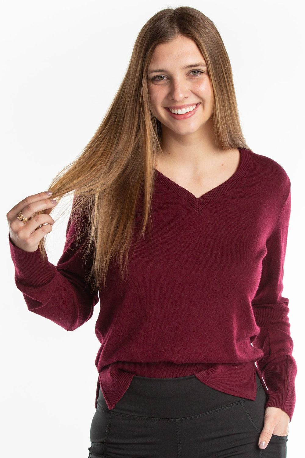Angelina V Neck Sweater - Bordeaux - Skorzie