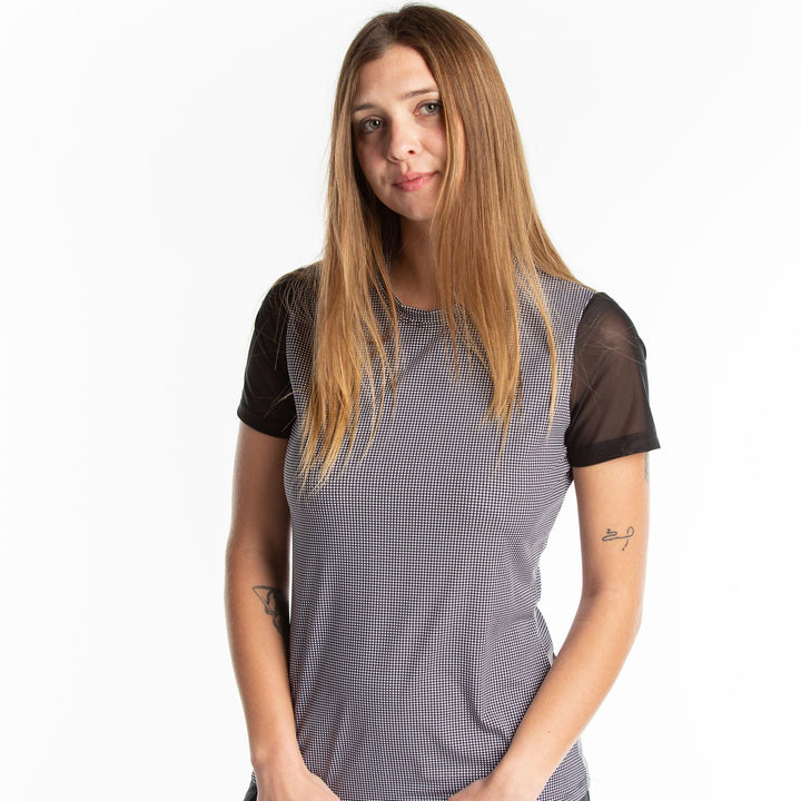 Shannon Short Sleeve Mesh Tee - Black Mini Gingham