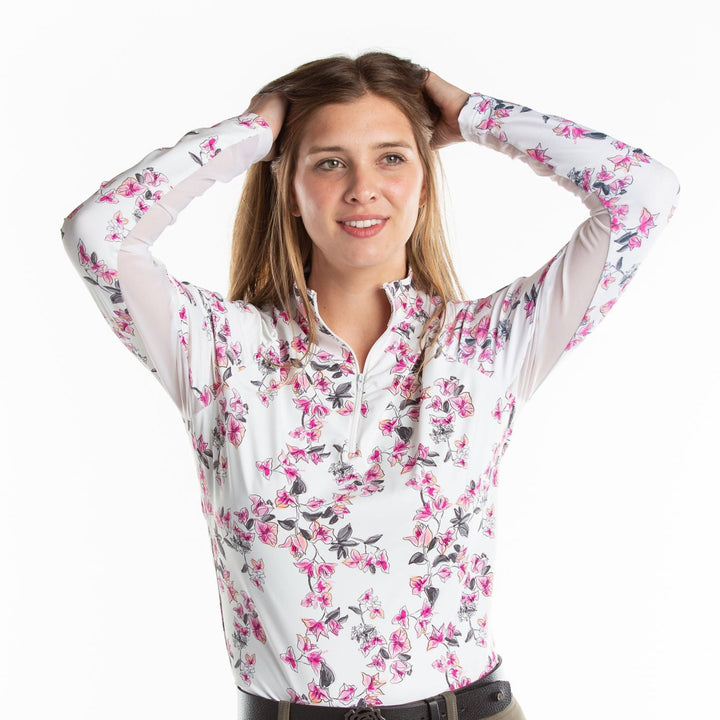 Naomi Long Sleeve Zip Top - Bougainvillea Print