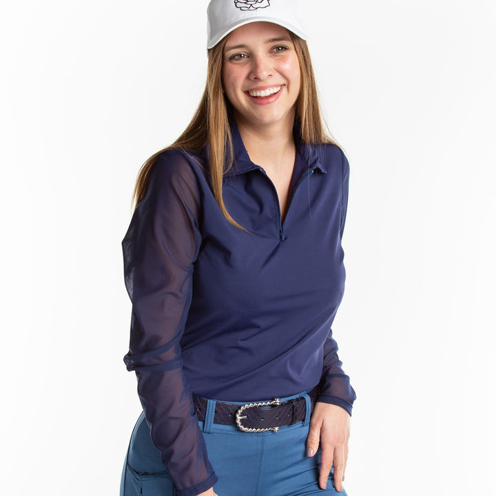 Mariah Long Sleeve Zip Polo - Midnight