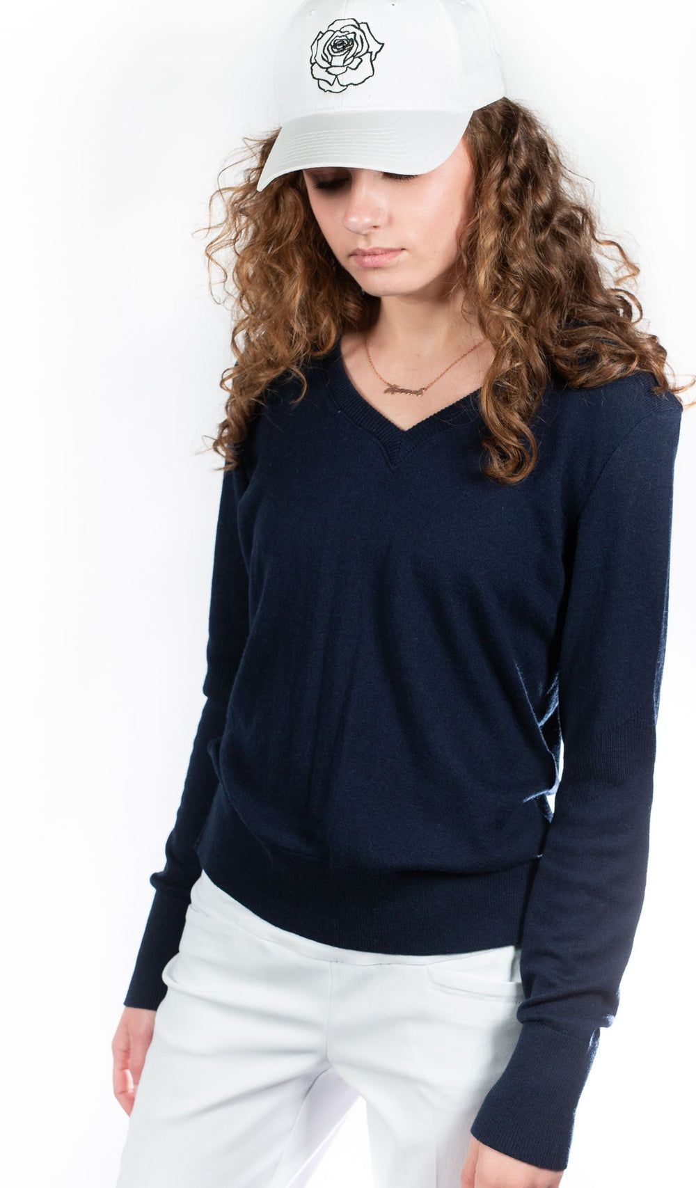Angelina V Neck Sweater - Midnight - Skorzie