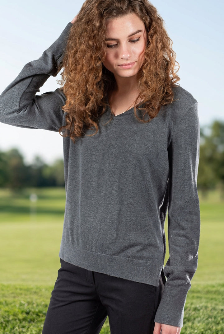 Angelina V Neck Sweater - Heathered Fog - Skorzie