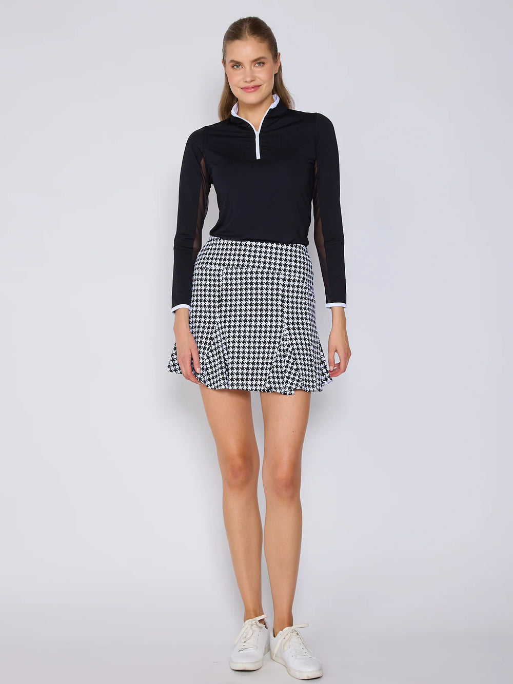 G-Lifestyle Pleat Skort - Black Houndstooth  17" - Skorzie