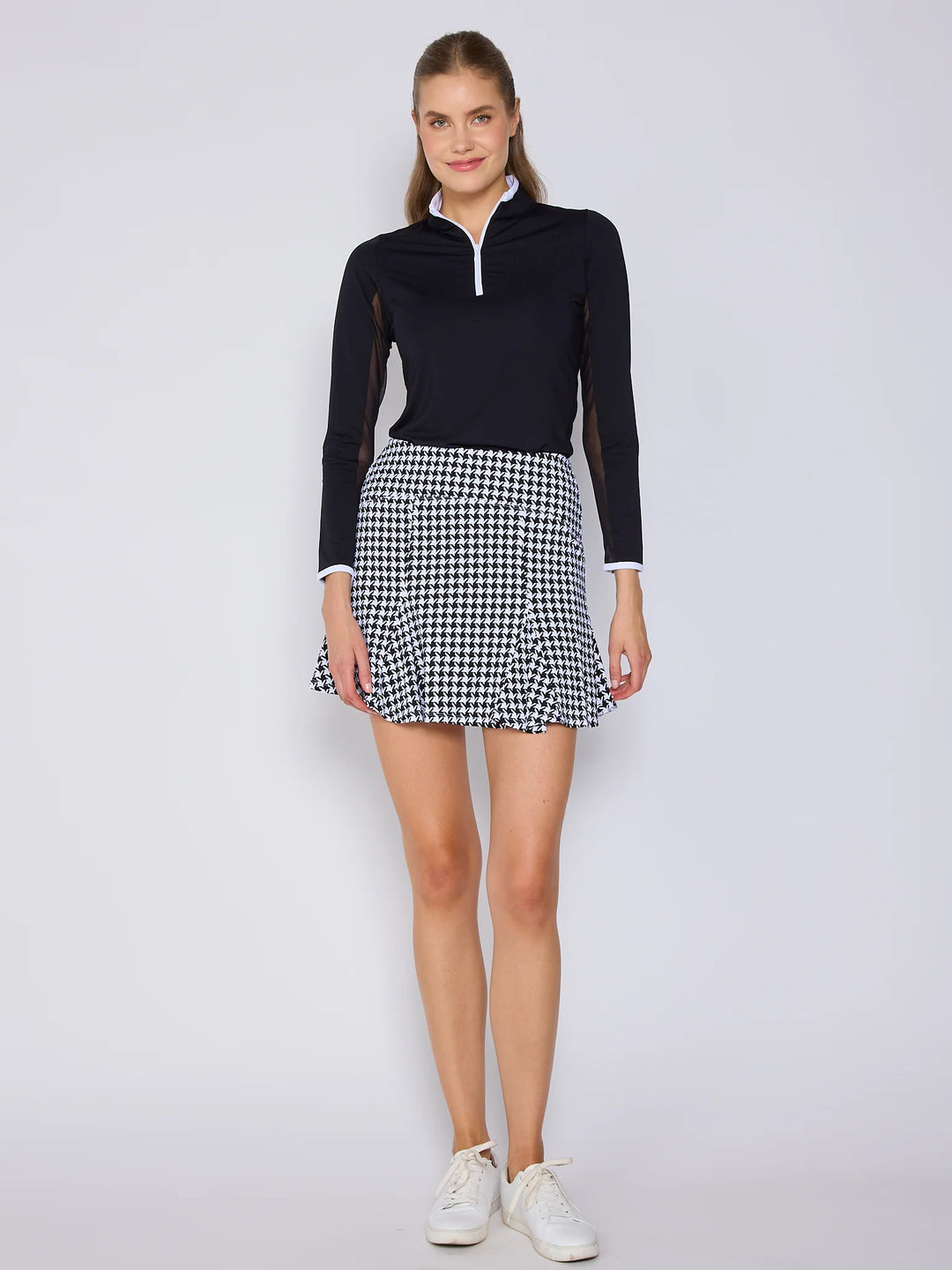 G-Lifestyle Pleat Skort - Black Houndstooth  17" - Skorzie
