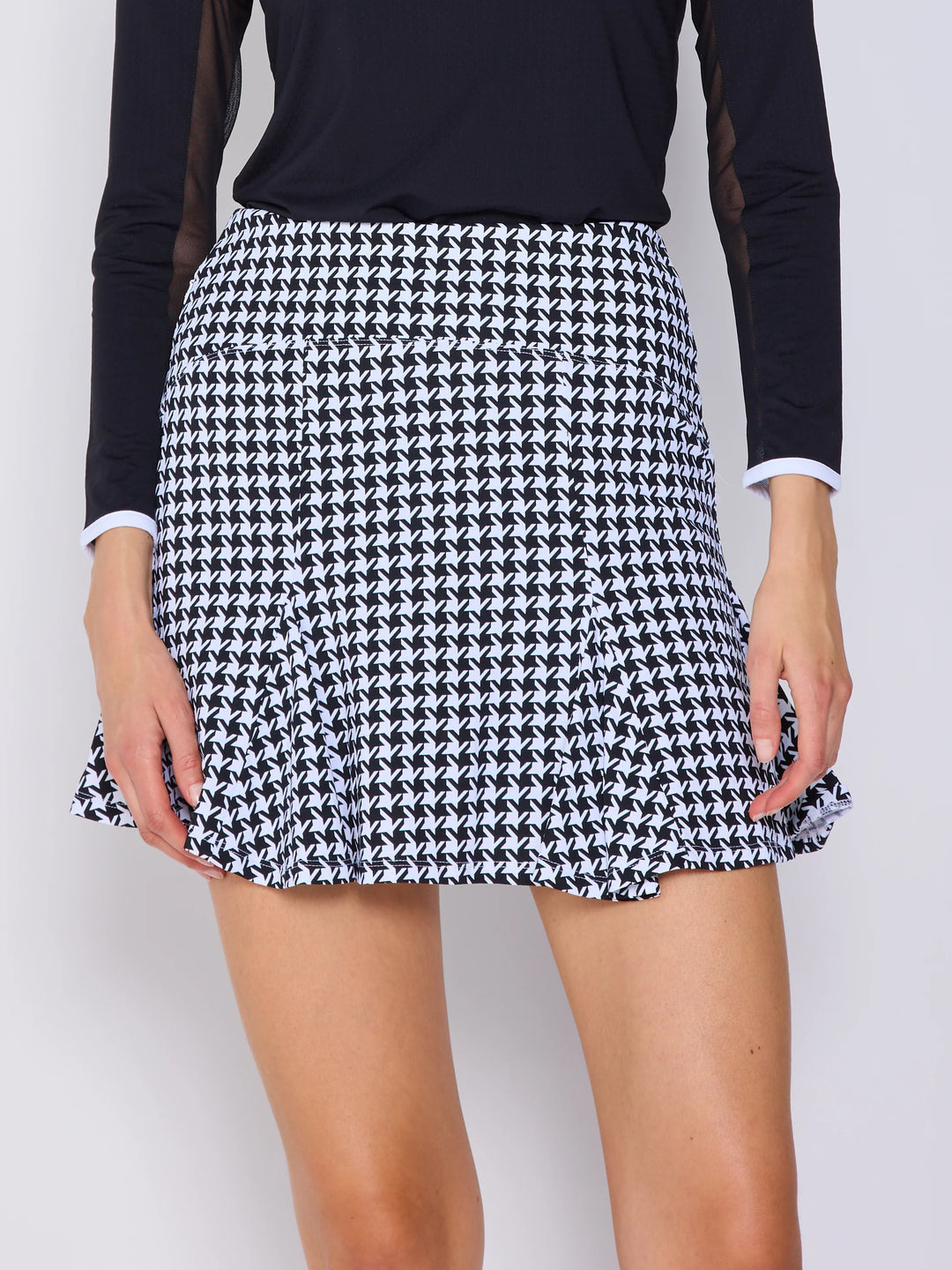 G-Lifestyle Pleat Skort - Black Houndstooth  17" - Skorzie