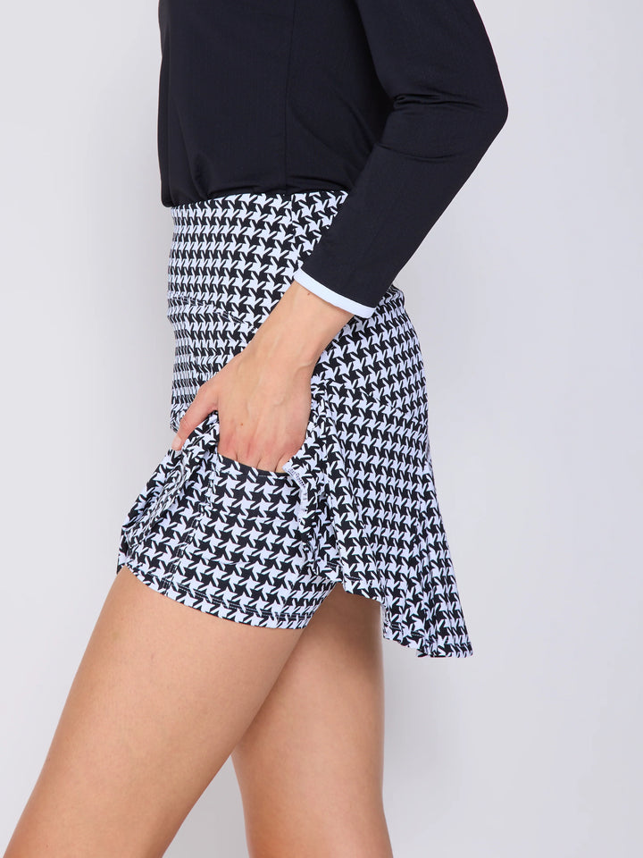 G-Lifestyle Pleat Skort - Black Houndstooth  17" - Skorzie