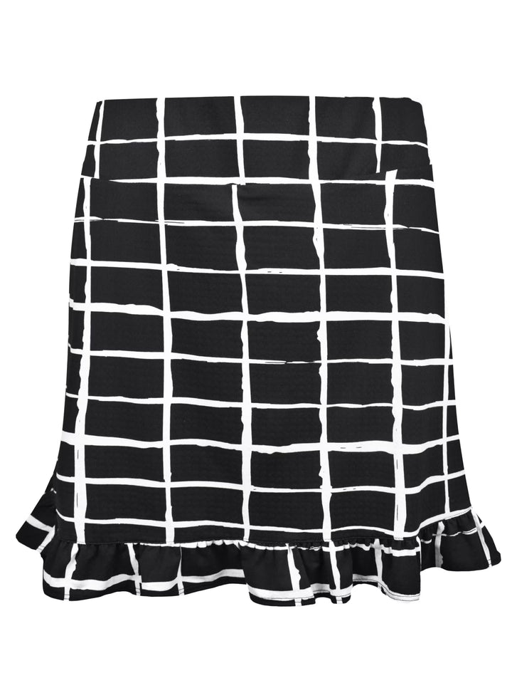 IBKUL Womens Carly Cordova Ruffle Trim Skort 16" - Black/White