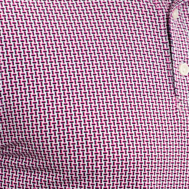 IBKUL Mens Landon Long Sleeve Button Polo - White/Rose/Navy