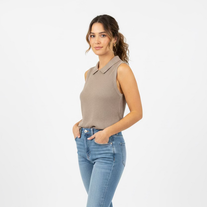 A. Putnam Womens Sleeveless Knit Polo - Dove Beige