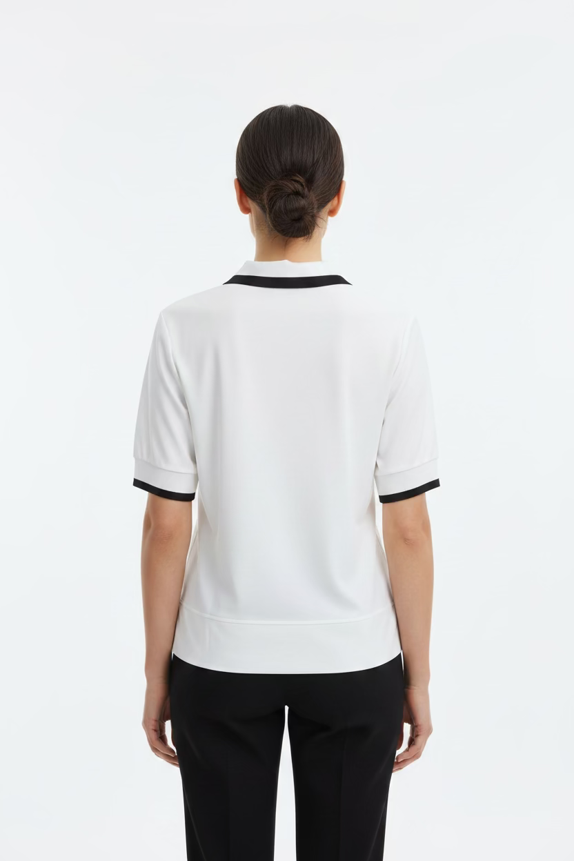 A. Putnam Womens Short Sleeve Polo - Bright White/Black