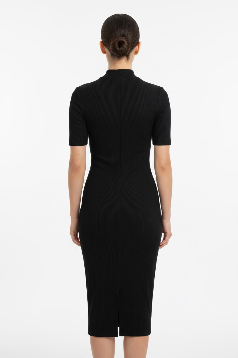 Marine Layer Lexi Rib Short Sleeve Mock Neck Dress - Black