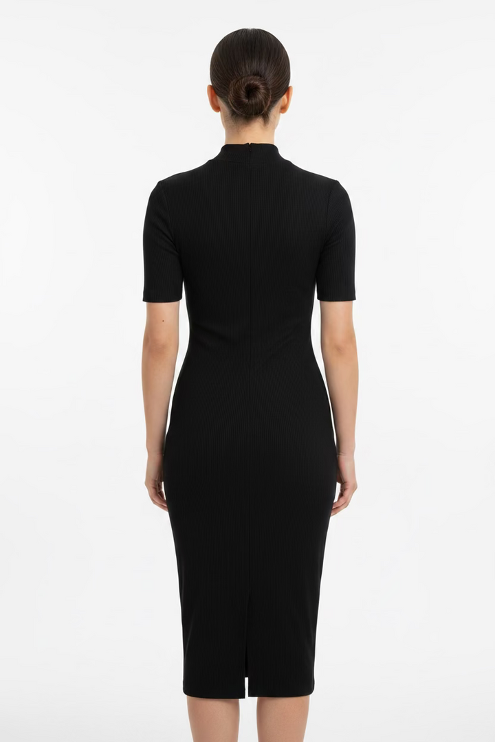 Marine Layer Lexi Rib Short Sleeve Mock Neck Dress - Black