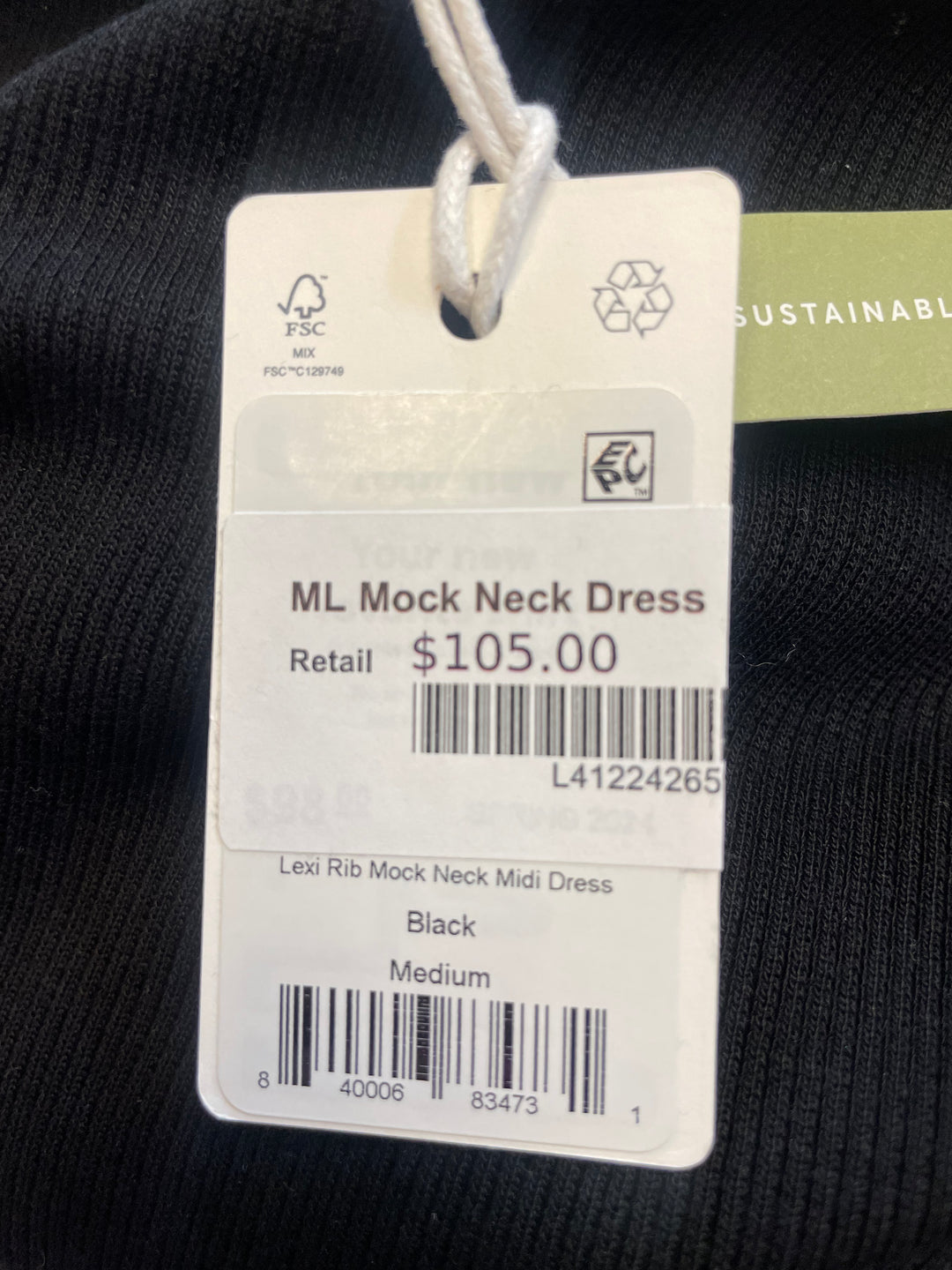 Marine Layer Lexi Rib Short Sleeve Mock Neck Dress - Black
