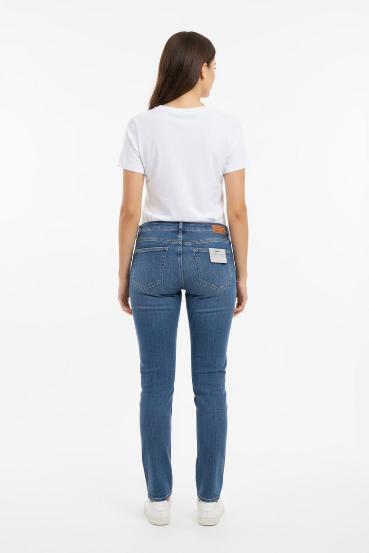 Mavi Womens High Rise Slim Boyfriend Kathleen Pant - Mid Feather Blue