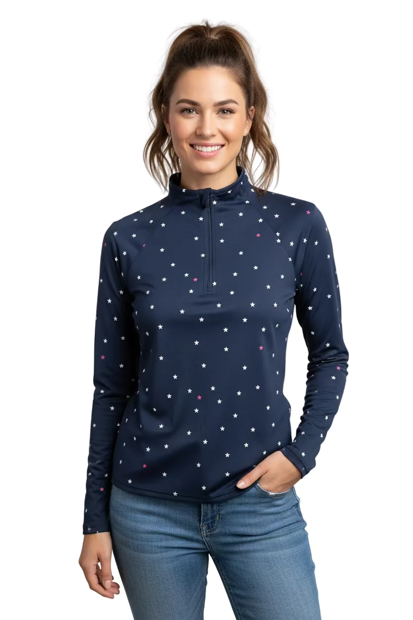 Puma Womens Volition Stars Zip Pullover Top (w/logo) - Navy/Bright White