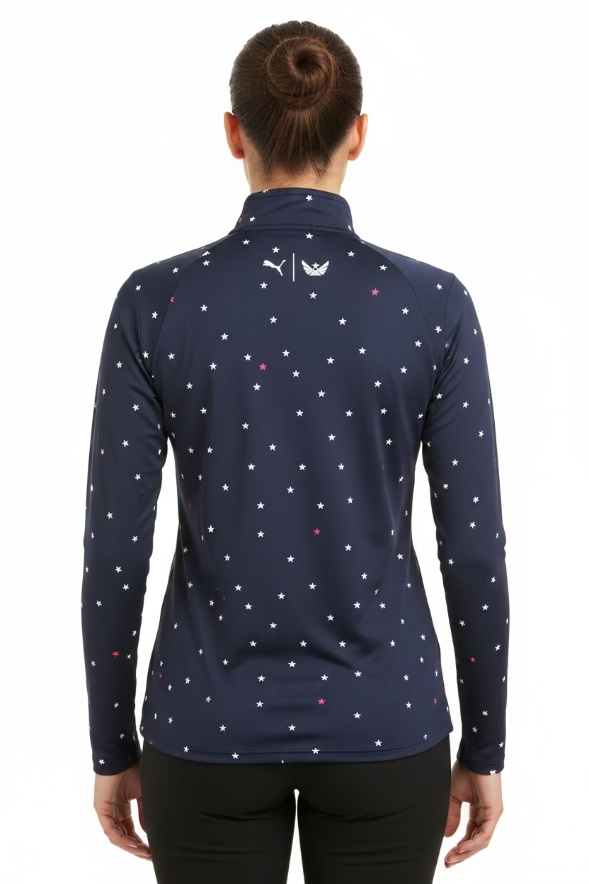 Puma Womens Volition Stars Zip Pullover Top (w/logo) - Navy/Bright White