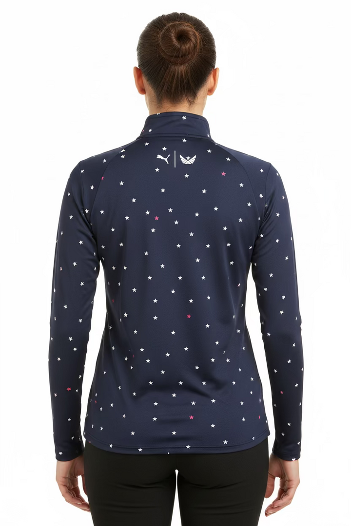 Puma Womens Volition Stars Zip Pullover Top (w/logo) - Navy/Bright White