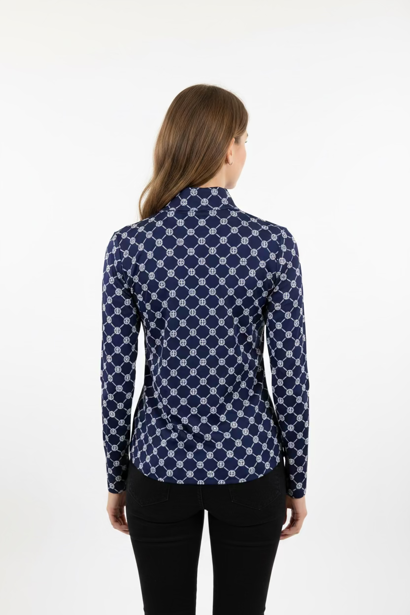 G-Lifestyle Womens Long Sleeve Geo Zip Pullover - Navy/White