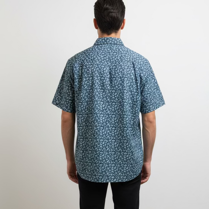 Donald Ross Mens Waterbury Short Sleeve Polo (w/logo) - Denim/Mint/Lotus
