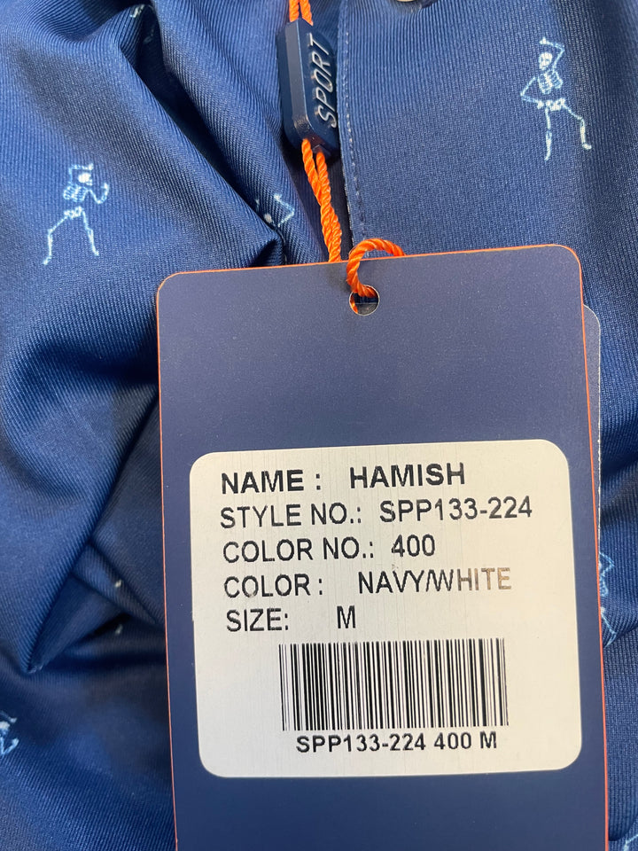 Donald Ross Mens Hamish Skeleton Short Sleeve Polo (w/logo) - Navy/White