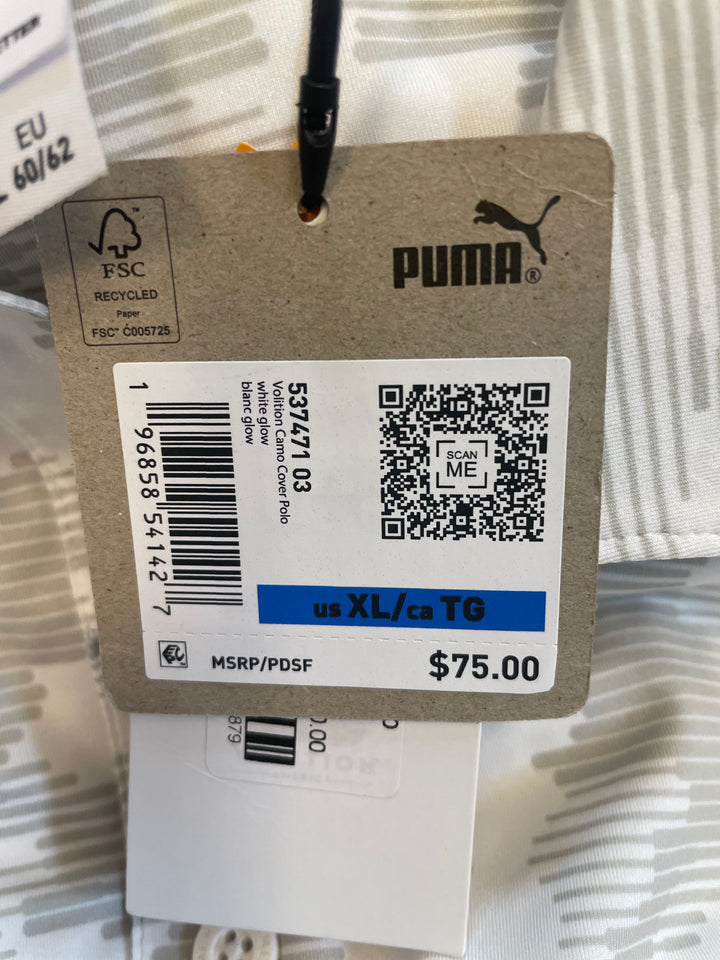 Puma Mens Volition Camo Cover Short Sleeve Polo (w/logo) - White Glow/Blanc Glow