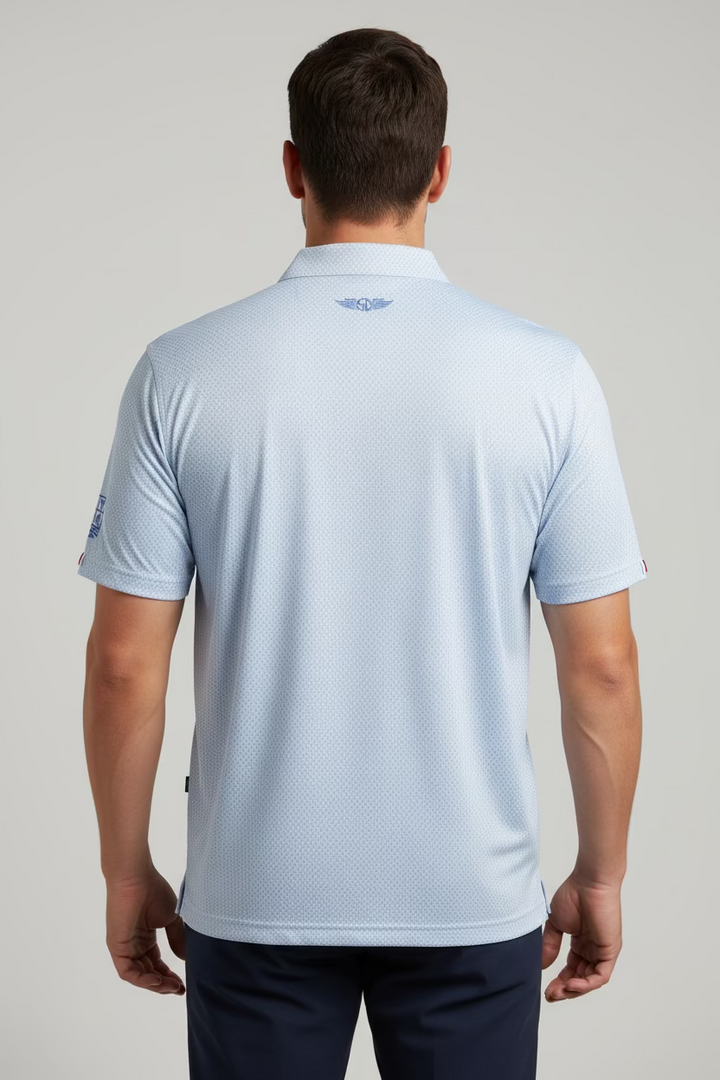 Straight Down Mens Star Short Sleeve Revere Polo - Snow White/Blue Lake
