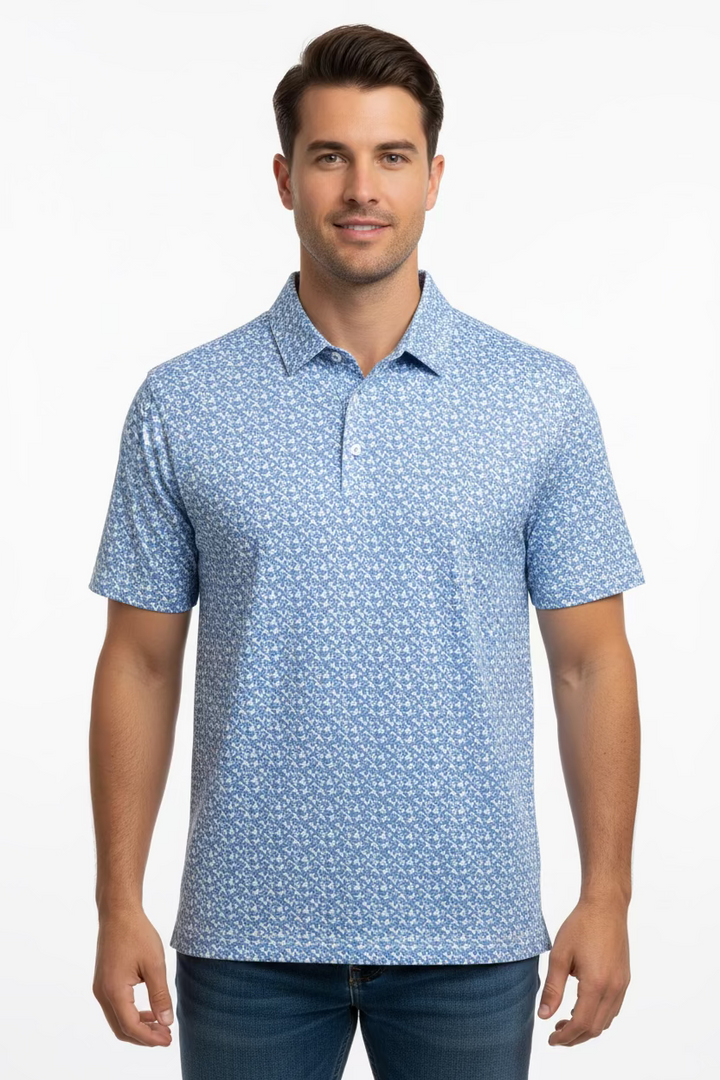 Straight Down Mens Barberry Short Sleeve Polo - Powder/Sky Blue