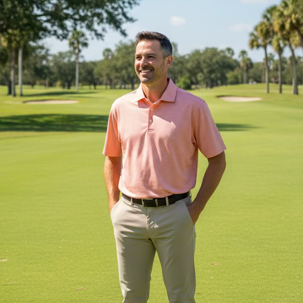 Straight Down Mens Aberdeen Short Sleeve Polo - Peach/White