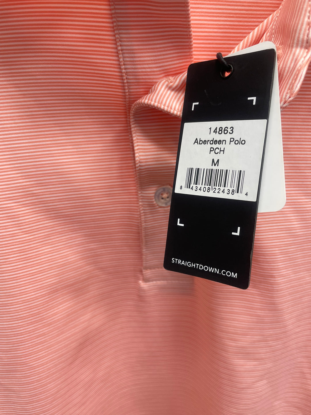 Straight Down Mens Aberdeen Short Sleeve Polo - Peach/White
